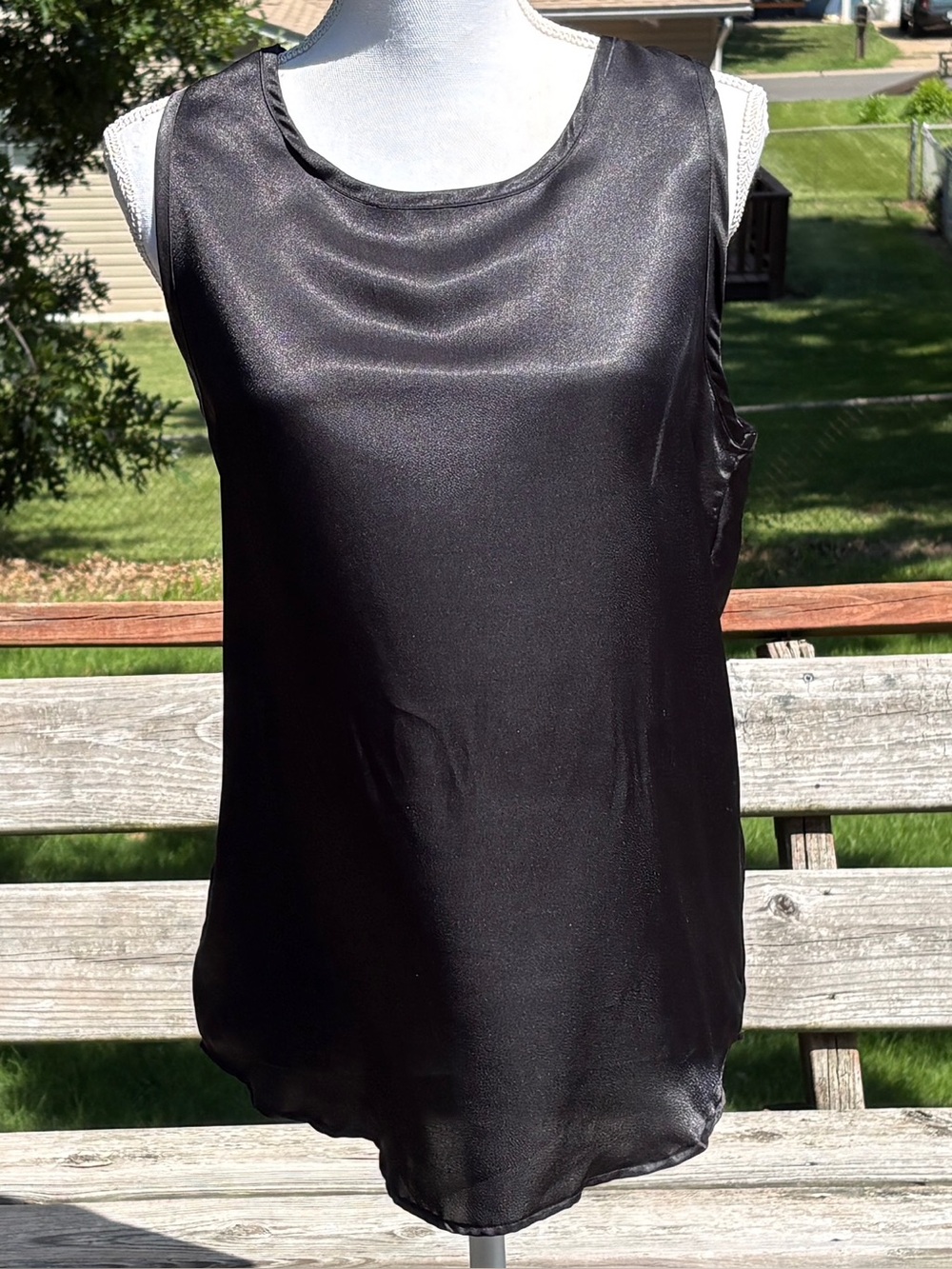 Vintage Oscar de la Renta Expressions Black Satin Sleeveless Blouse Size 10